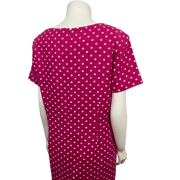 Deadstock Vintage Barbie Pink Polka Dot Linen Short Dress / Size 12 - Picture 4 of 4